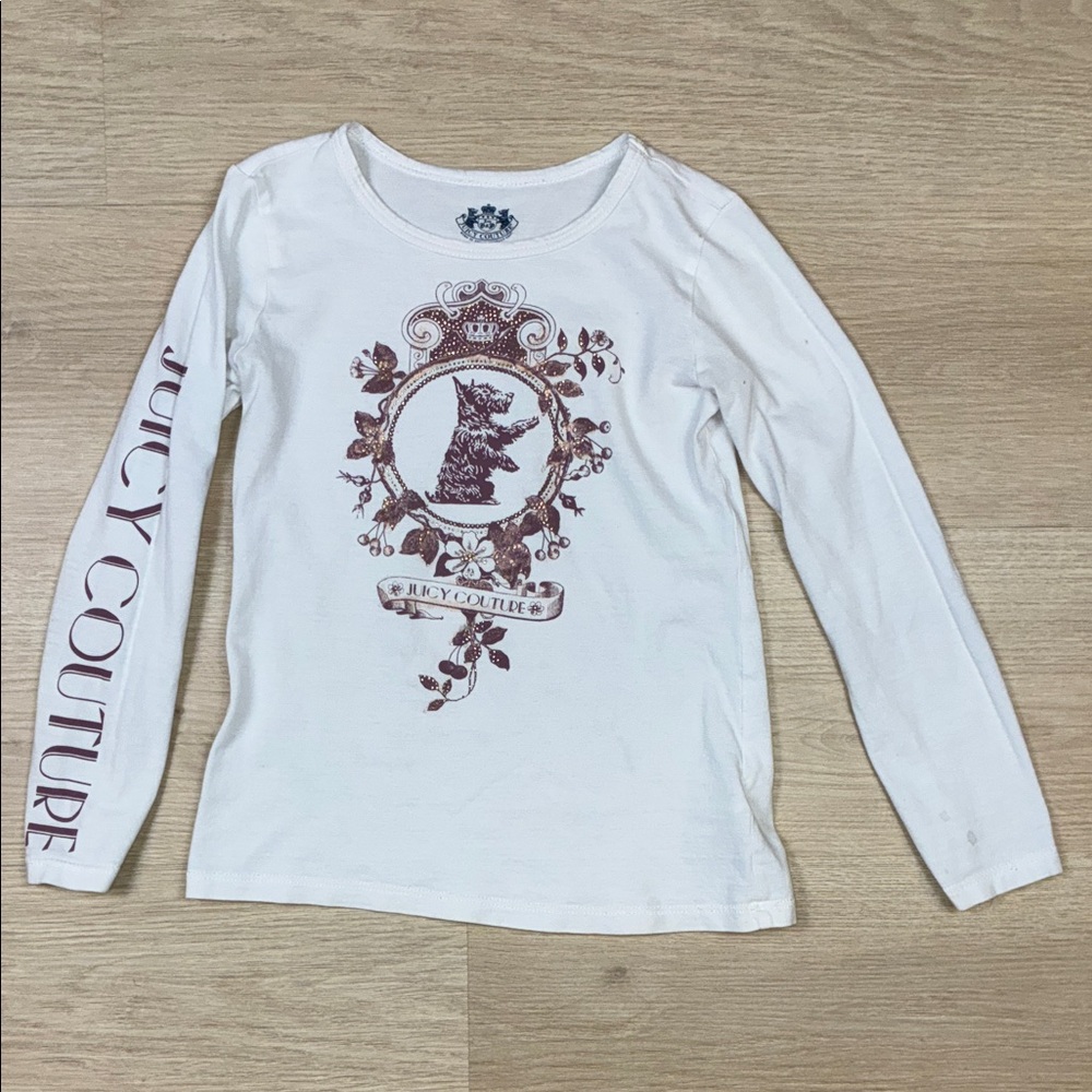 Juicy Couture White & Mauve Gold Long Sleeve Tee Girl’s size 6
